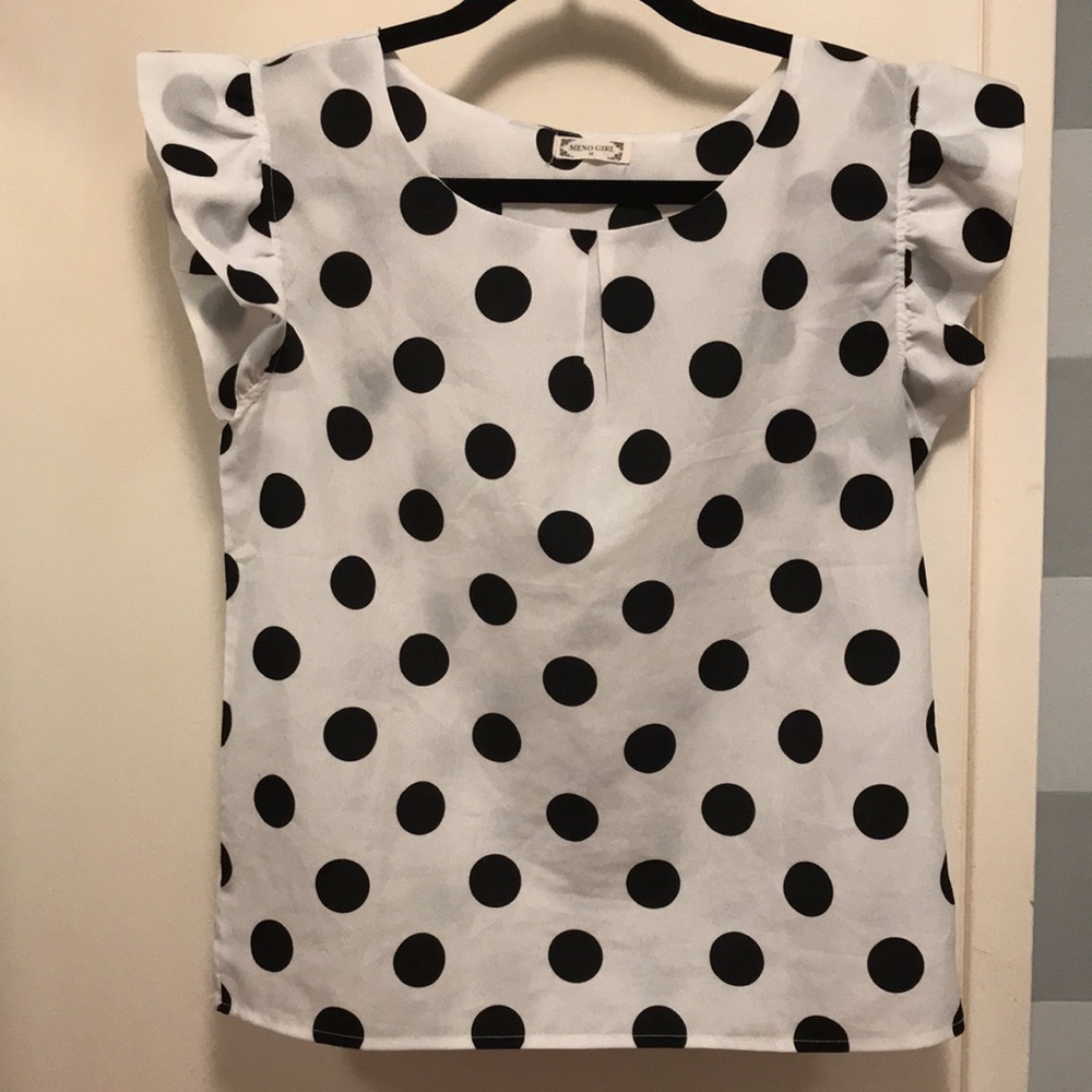 B & W Polka Dot Ruffle Top - Picture 2 of 5